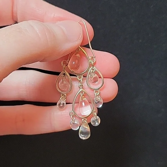 Silver Tone Chandelier Earrings with Clear Bead Accents - Picture 3 of 5